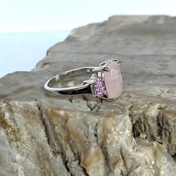 Sterling Silver 925 Thailand Faceted Prong Set Rose Quartz Pink CZ Ring Sz 5.75 - Picture 5 of 16